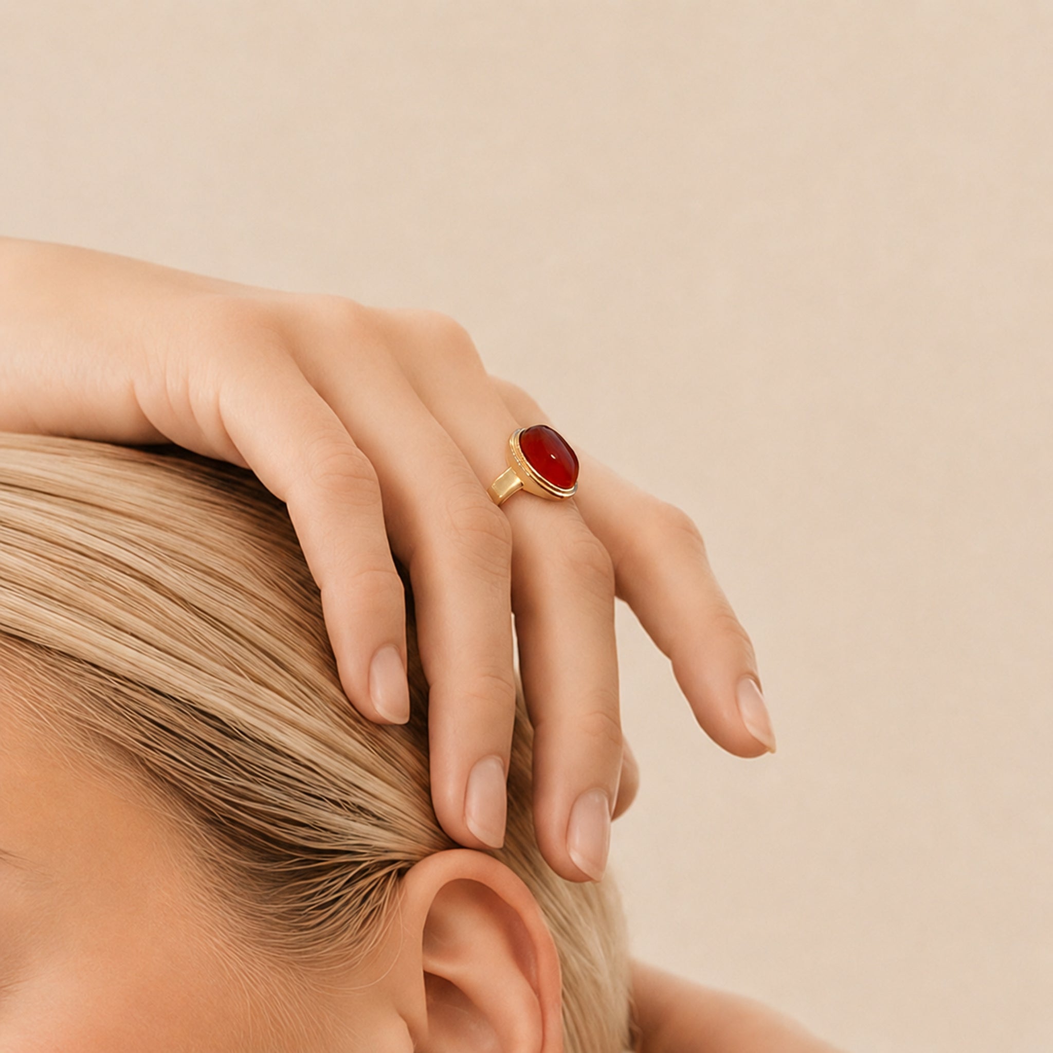 Bague dorée agate rouge - Mémoire