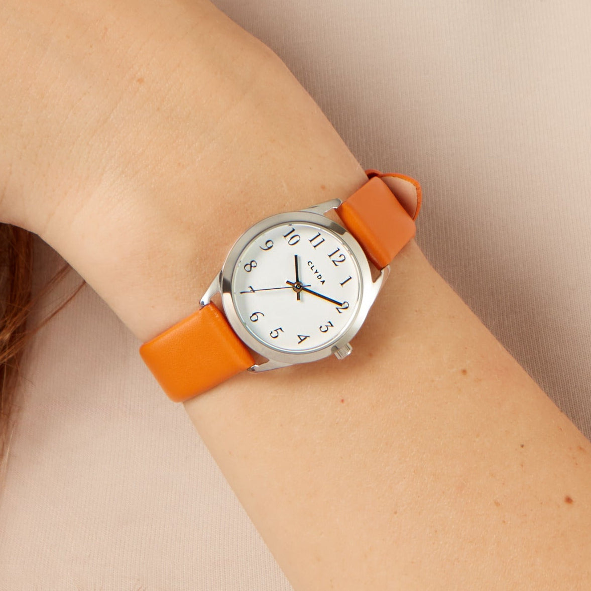 Jeannie silver watch with orange leather