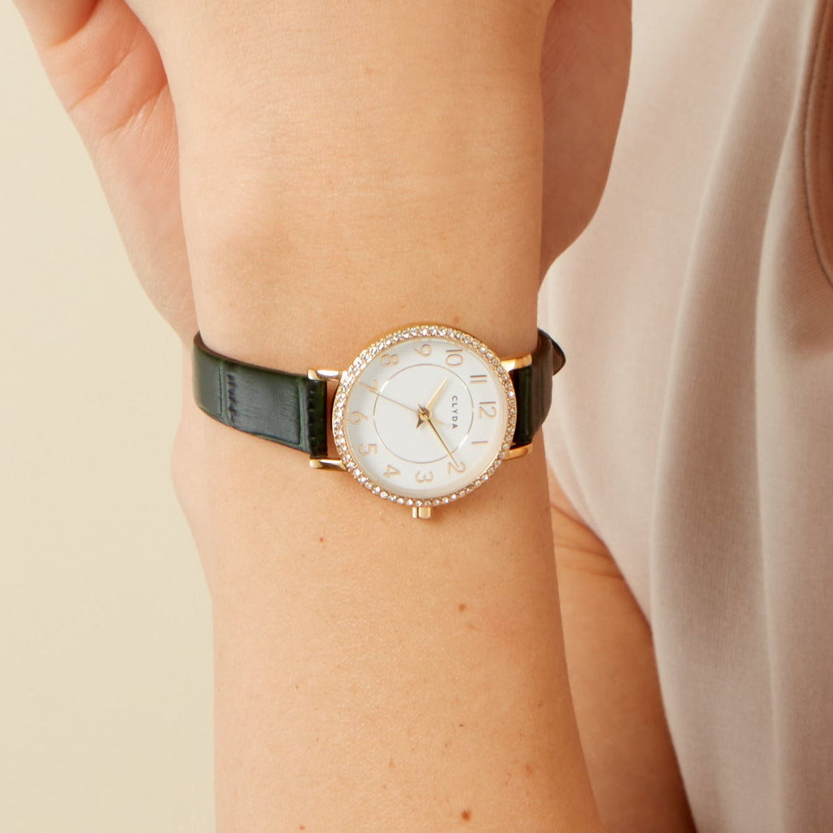 Justine gold green leather watch