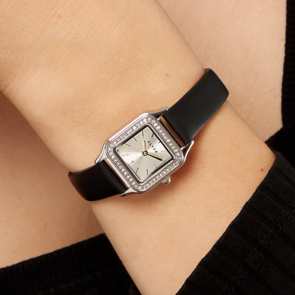 Serena silver watch with black leather