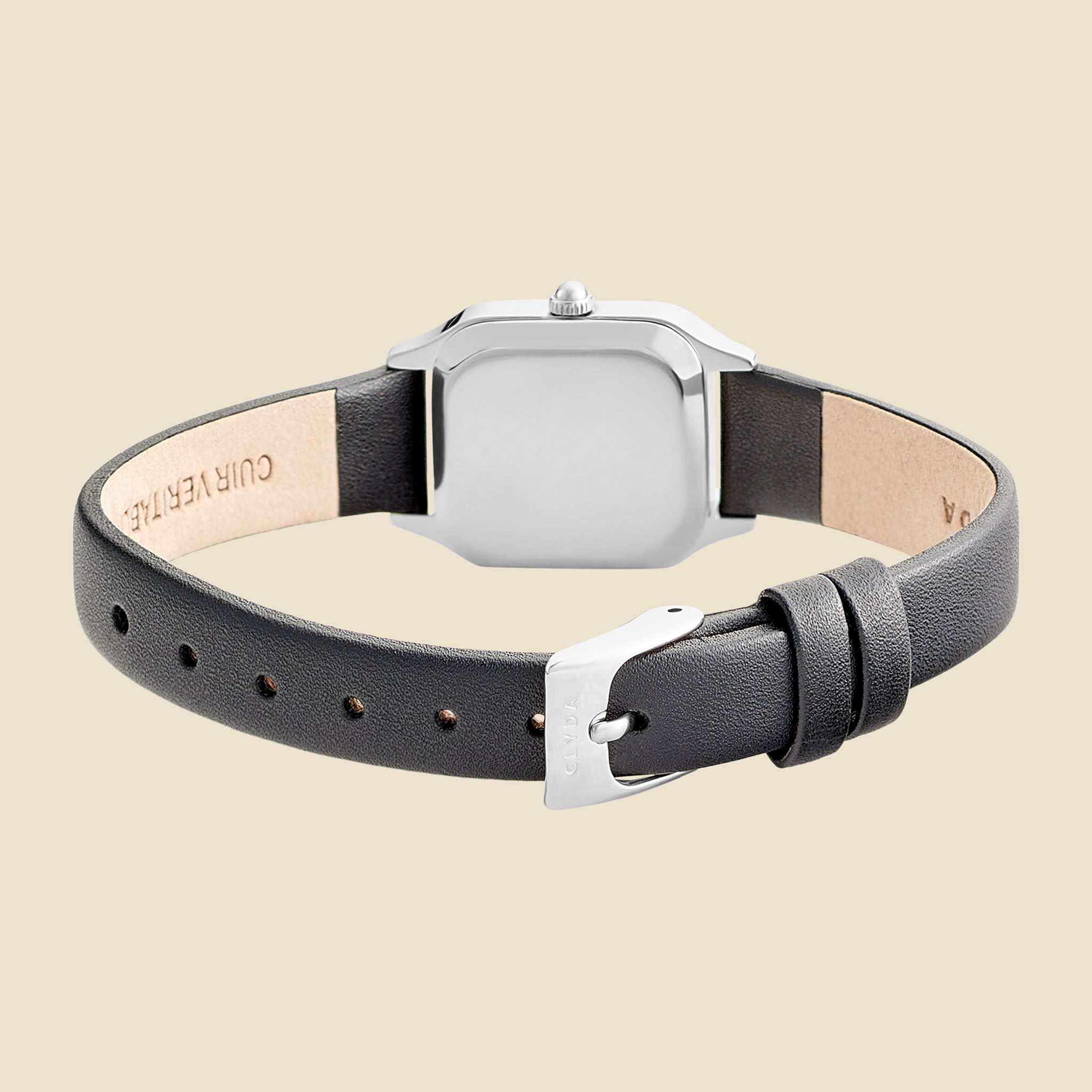 Montre Serena argent cuir noir