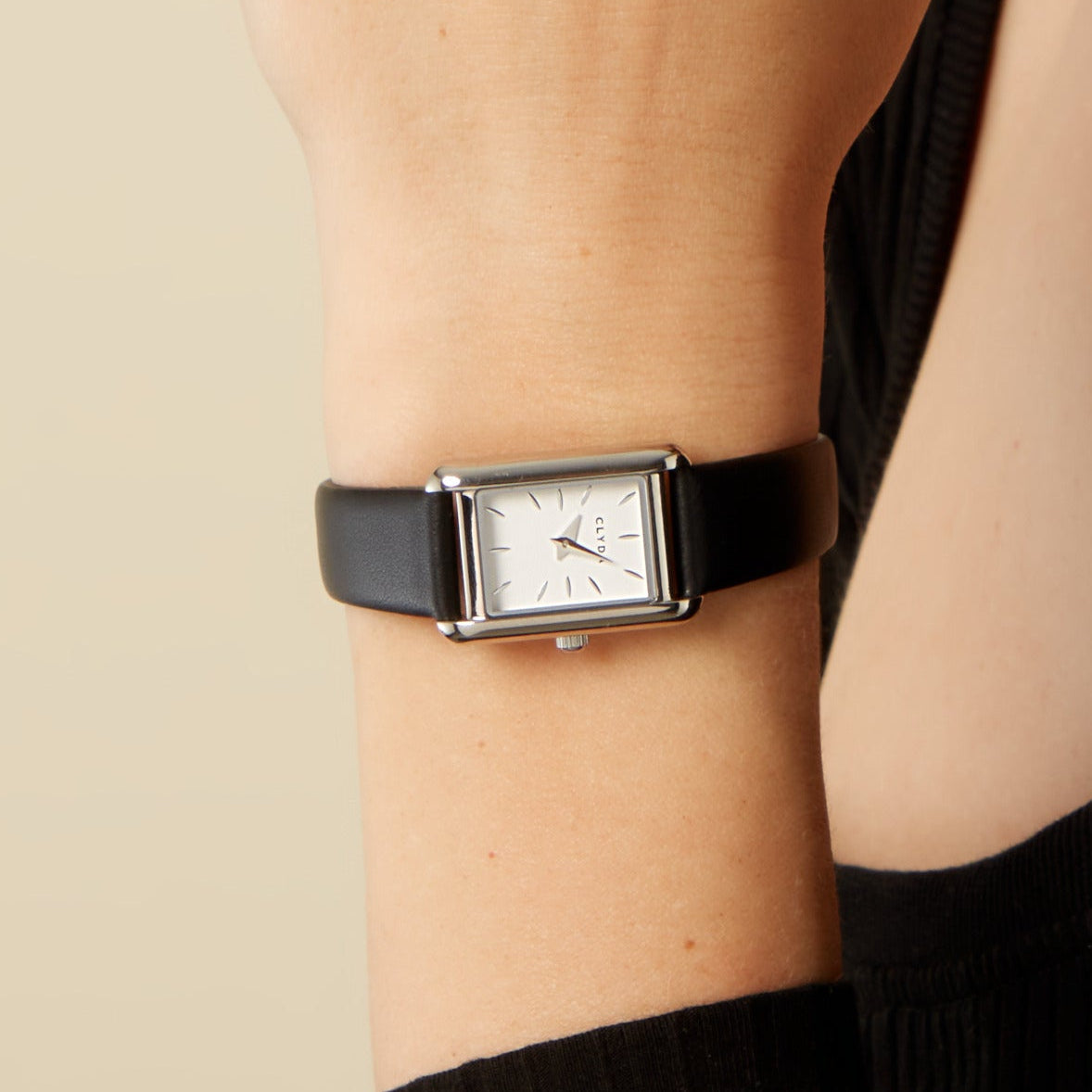 Lalie silver watch with black leather