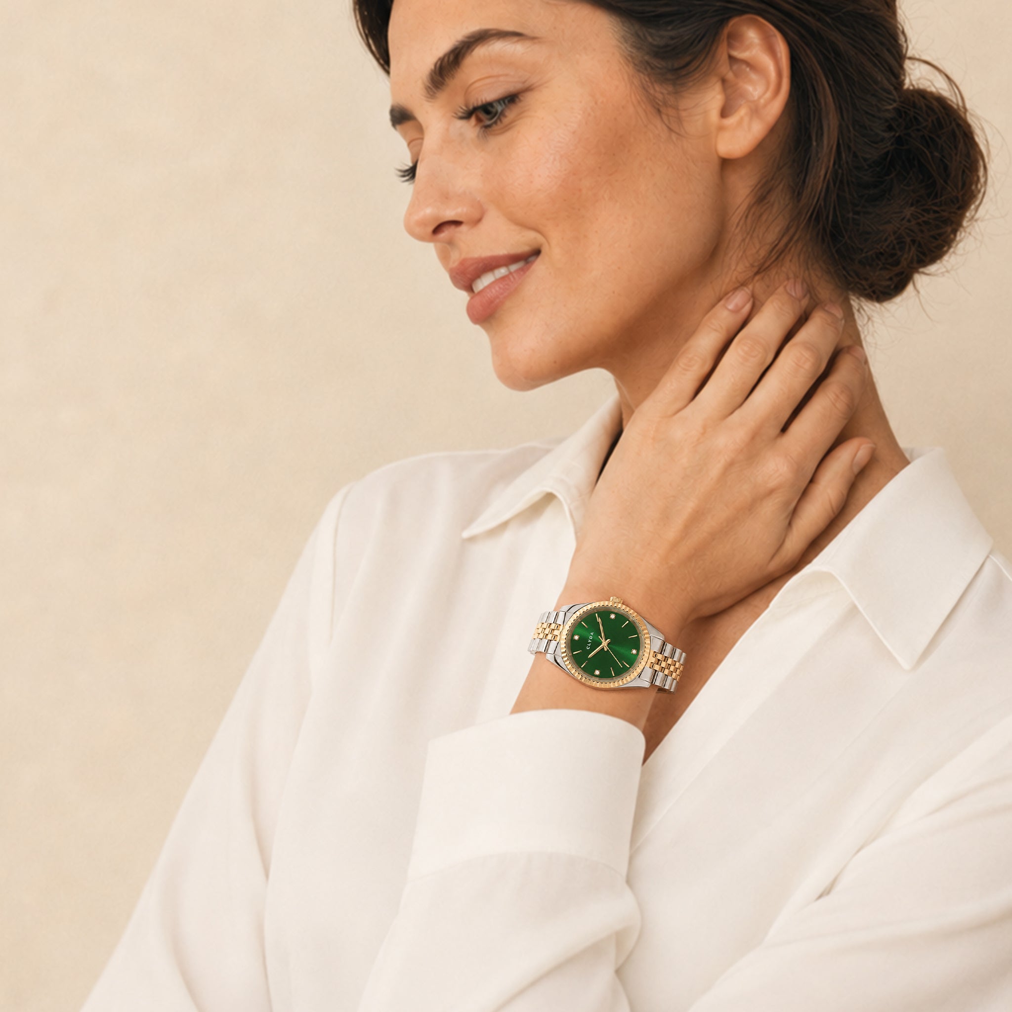 Montre bicolore cadran vert M - Lucie