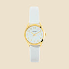 Gold watch with white leather strap – Jeannie