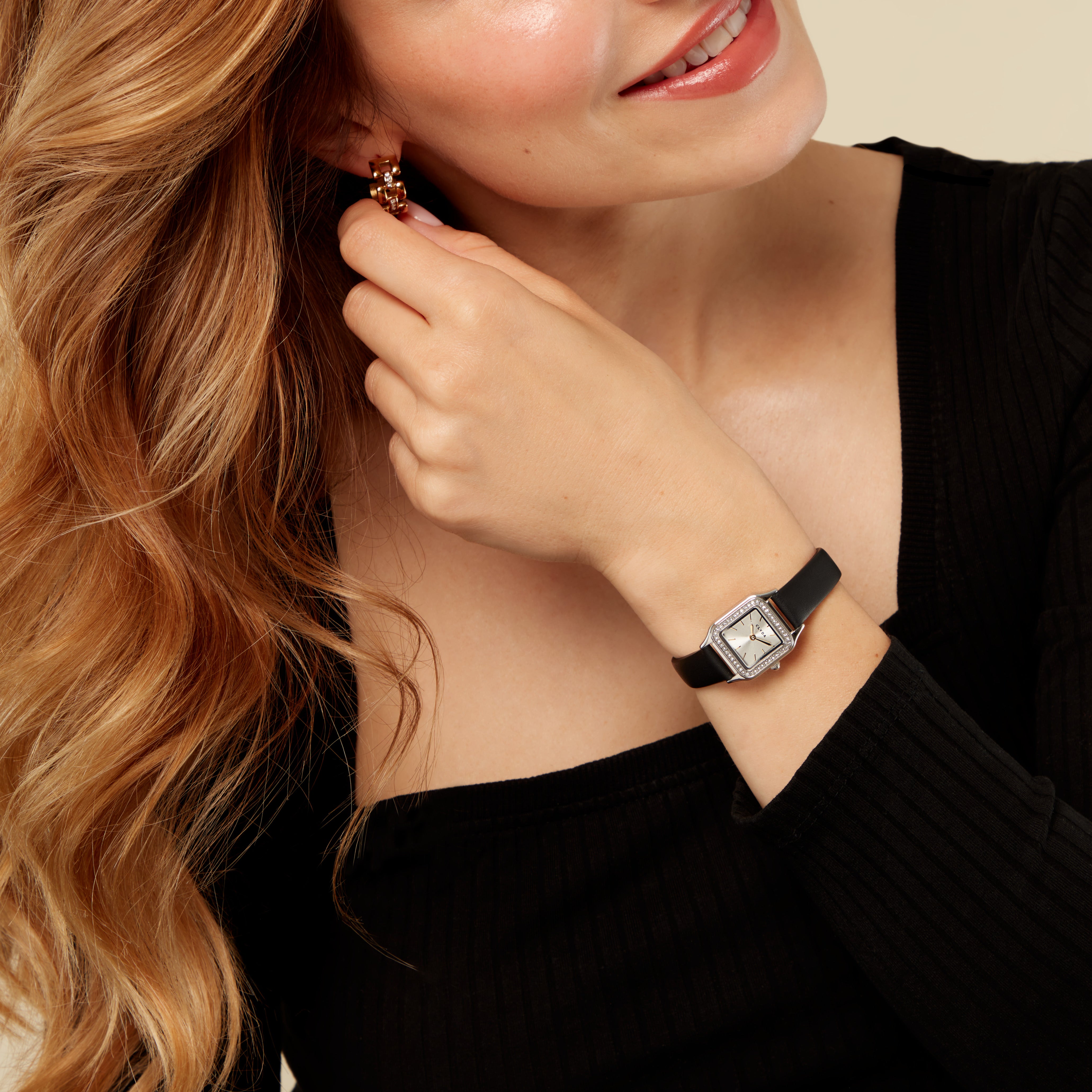 Montre Serena argent cuir noir