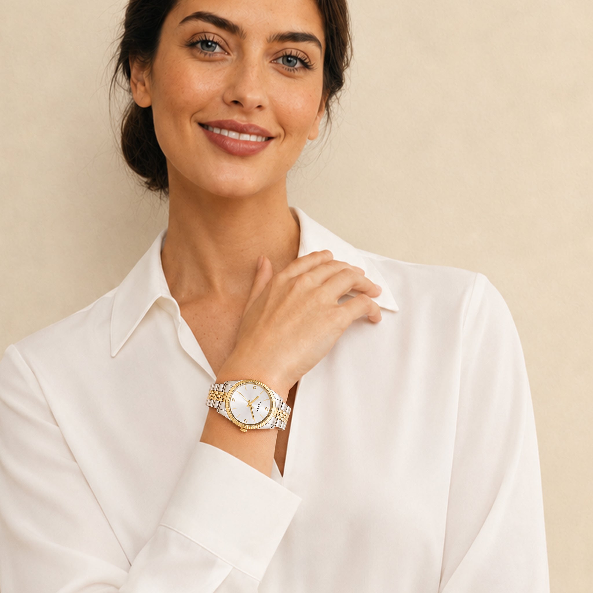 Montre bicolore cadran blanc M - Lucie