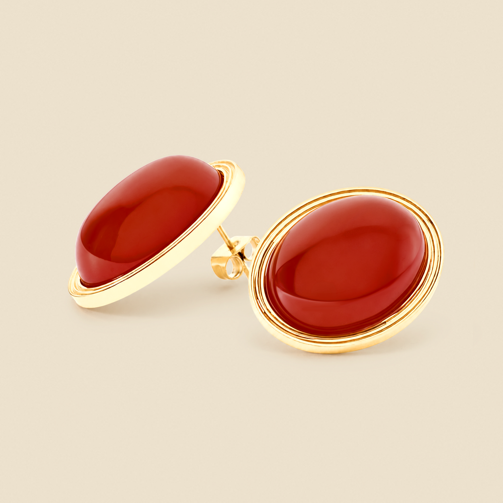 Boucles d'oreilles dorées agate rouge - Mémoire