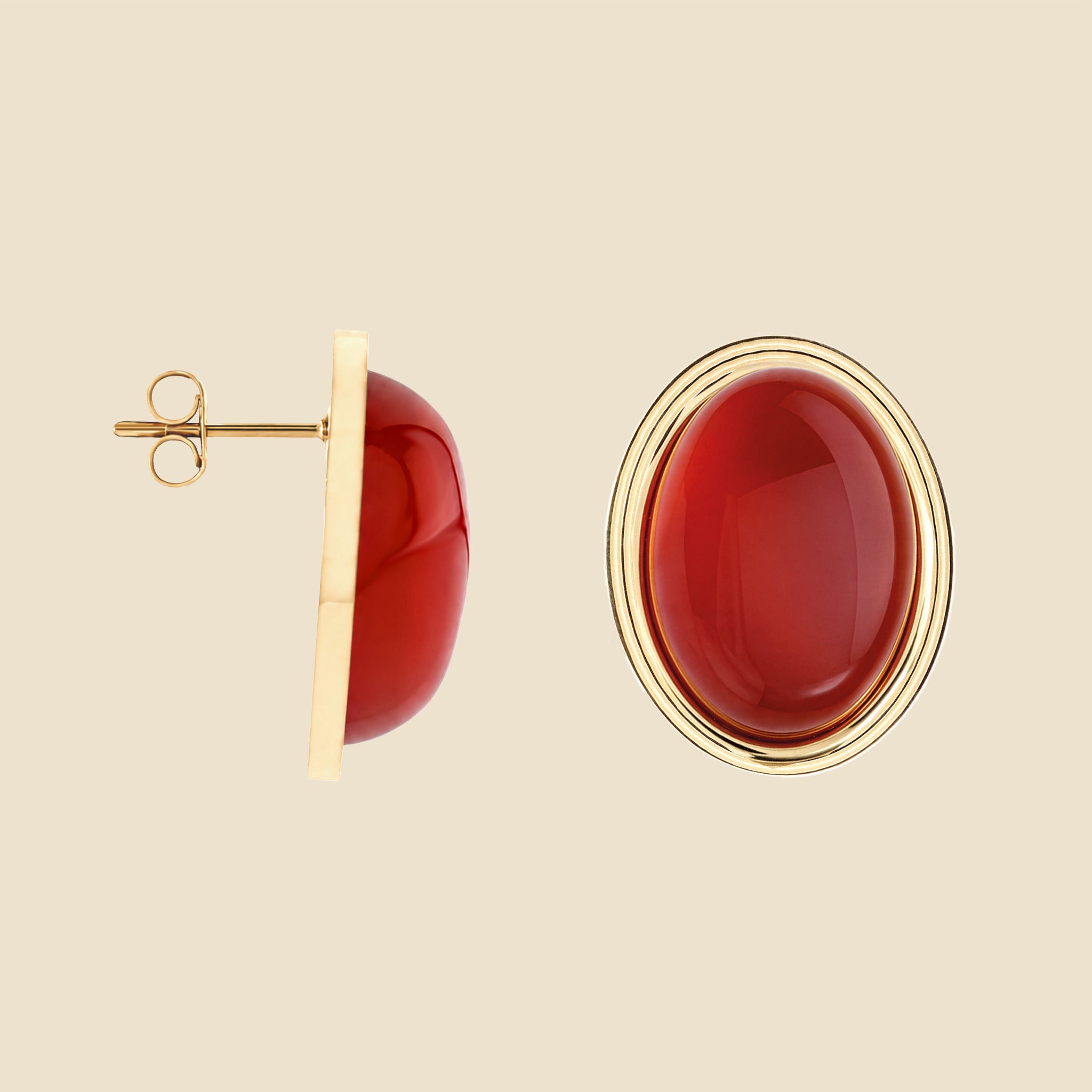 Boucles d'oreilles dorées agate rouge - Mémoire